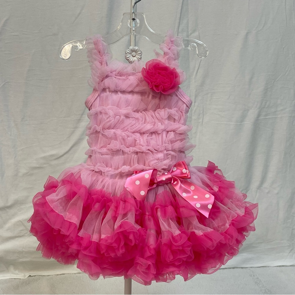 12m Popatu Pink Layered Tutu Dress Baby Girls Ruffle Bow Photo Prop Photography